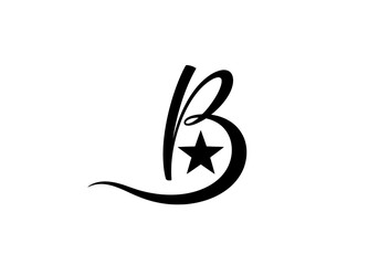 Minimalist cursive letter B logo with star on white background © kaninss