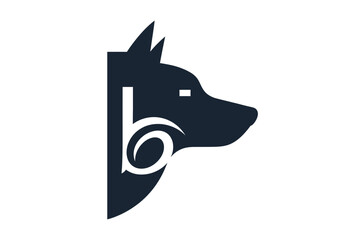 Minimalist dog head logo with letter b © kaninss
