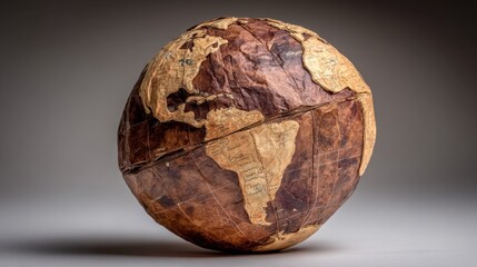 Fototapeta premium Antique Styled Earth Globe with Vintage World Map Design on Brown Textured Surface for Educational and Decorative Use