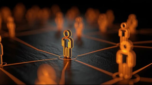 Network people connection social communication icon group human link node partnership community hierarchy leadership on dark background