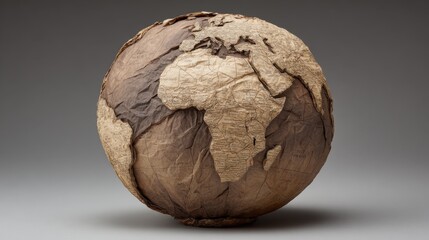 Naklejka premium Detailed and Artistic Representation of Earth Utilizing Textured Paper for Unique Global Visuals