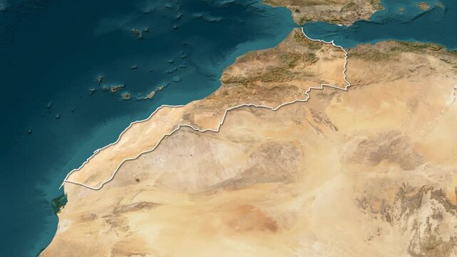 3D animated map of Marocco with its borders 00:15