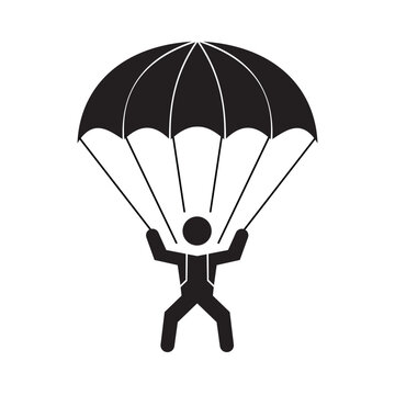 Parachute skydiving jumper icon military paratrooper black silhouette vector