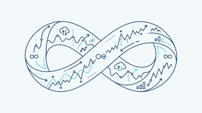 Circular arrow concept showing continuous digital data analysis and growth