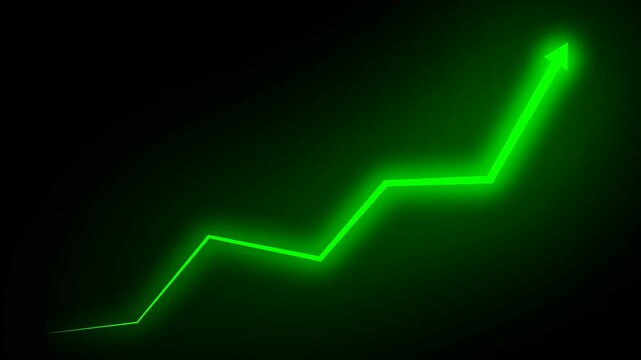 Positive trend shows by glowing green arrow graph moving upward, financial growth animation on transparent background, perfect for economic growth, stock market, or business themes