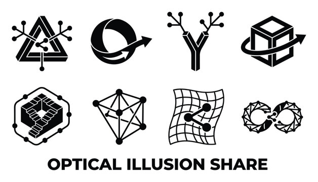Optical illusion share icons set for impossible objects and perception concepts vector illustration.