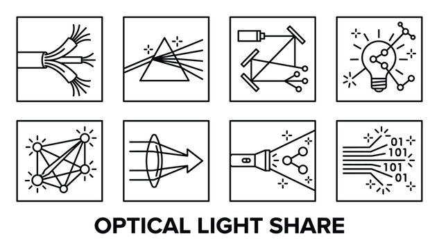 Optical light share icons set for technology and science related concepts vector illustration isolated.