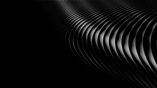 Abstract monochrome background featuring smooth flowing curves and rhythmic parallel lines in a minimalist 3d composition for modern digital design projects