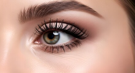 Naklejka premium Woman's Eye with Brown Shadows, Long Lashes & Makeup