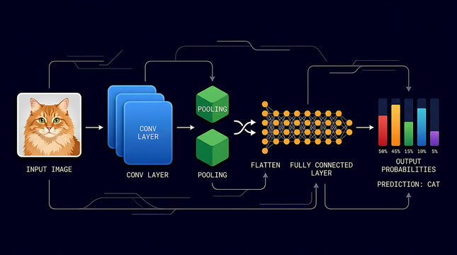 Convolutional Neural Network Diagram Vector Illustration algorithm