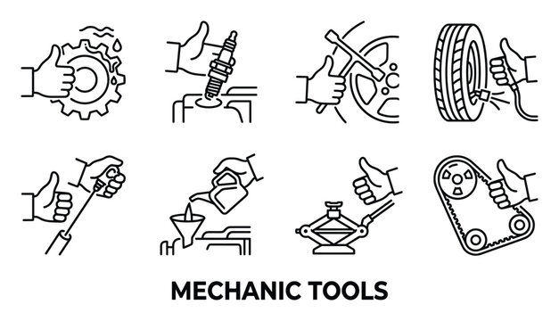 Set of mechanic tools with thumbs up icons positive repair concept vector illustration.