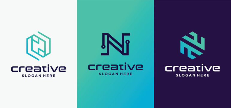 Modern Letter N Technology Logo Collection  Futuristic Initial N Digital Monogram Vector Set
