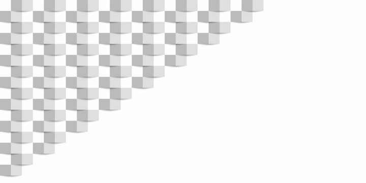 Abstract geometric background with repeating cube pattern in grayscale tones. Modern minimal 3D illusion design with soft shadows and diagonal composition. Perfect for technology, business 