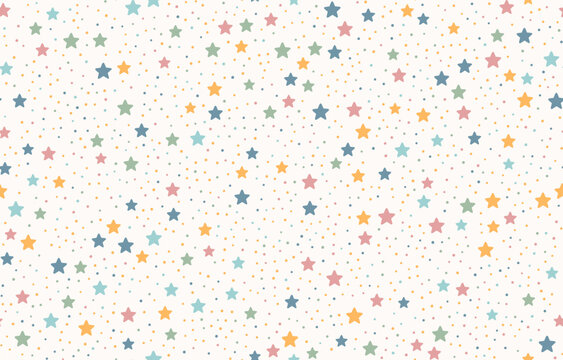 Seamless vector pattern featuring a dense arrangement of hand-drawn stars and small round dots scattered across background