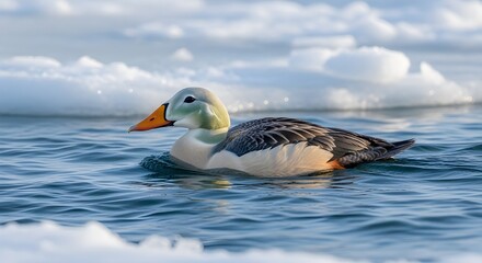 Fototapeta premium King Eider Arctic Coastal Swim