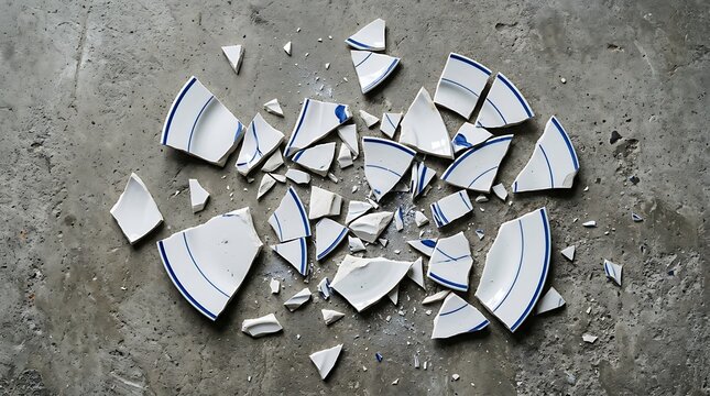 Broken White Ceramic Pieces on Gray Surface