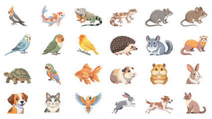 Obraz premium Collection of Diverse Cute Cartoon Pets and Animals