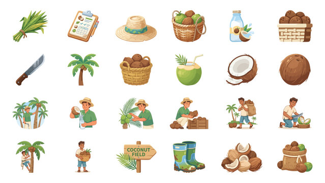 Tropical Coconut Harvest and Products Collection