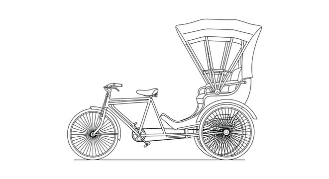 Line drawing of a rickshaw bicycle transparent background