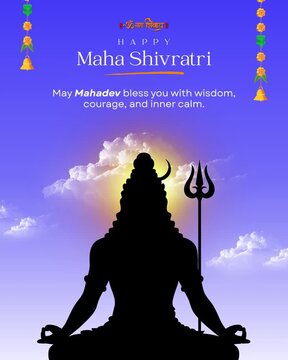Blue and White Modern Maha Shivratri Greeting
