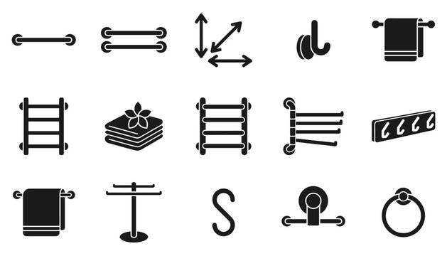 Bathroom towel rack and hanger accessory set vector illustration for interior design and plumbing.