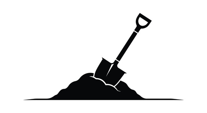 Shovel Silhouette With Soil Mound Black On White Background