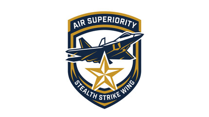 Fototapeta premium Vector Military Emblem Featuring a Fighter Jet and Star Icon for Aviation Units