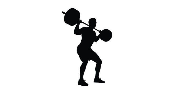 Weightlifter Silhouette Against White Background Athletic Strength Training Pose