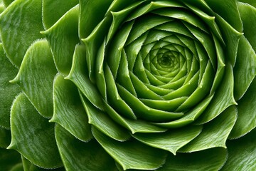 Fototapeta premium Close-up of green succulent with spiral leaf pattern in vivid detail. Succulent shows concentric. Leaves are glossy