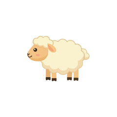 Obraz premium Cute Little Lamb Vector Illustration, Isolated Flat Cartoon Fluffy Sheep Side View for Kids Apparel and Seamless Pattern