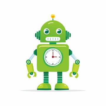 Green Robot with Clock Face