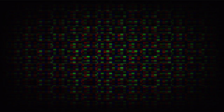 RGB screen pixel background. LED TV screen pattern. LCD display grid dots wallpaper. Red Green Blue diode pixels videowall concept. Projector or television monitor texture backdrop. Vector
