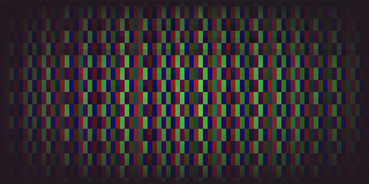 RGB screen pixel background. LED TV screen pattern. LCD display grid dots wallpaper. Red Green Blue diode pixels videowall concept. Projector or television monitor texture backdrop. Vector