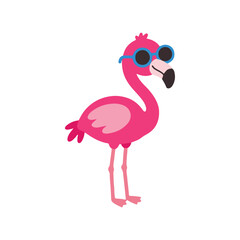 Cute Flamingo with Blue Sunglasses Vector, Isolated Flat Cartoon Pink Flamingo Walking for Summer Pattern and Card Design © bytaristudio
