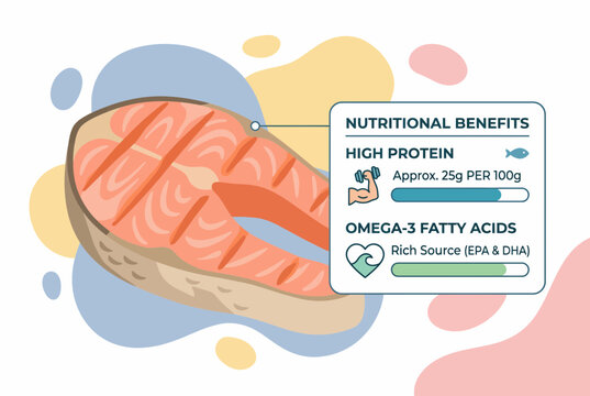Salmon Steak Nutritional Benefits and Infographic Illustration