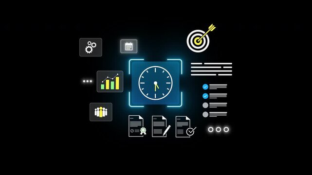 Business professional working on a laptop with clock and to do list interface, Business Time Management and Task Planning with Productivity Dashboard, Scheduling Tools, Workflow Optimization and Proje