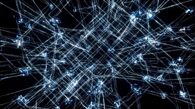 暗闇で孤立したノードが拡張し発光するWeb3分散型ネットワークのループ背景