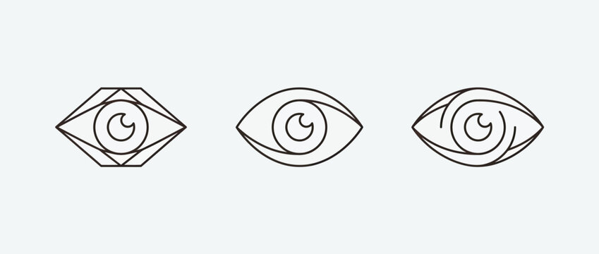 Three minimalist eye symbol variations with moon crescent designs