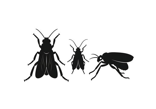 Black Flies Silhouette on White Background