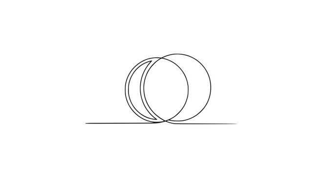 Abstract Minimalist Line Art: Intersecting Circles and Smooth Curve on White Background
