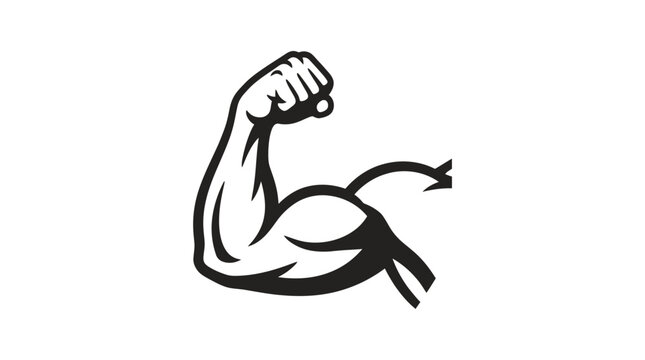 Black silhouette of a flexing bicep muscle arm.