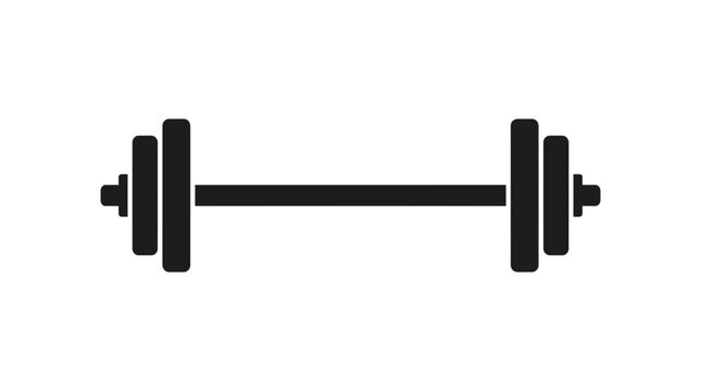 Black heavy barbell icon for weightlifting and fitness.