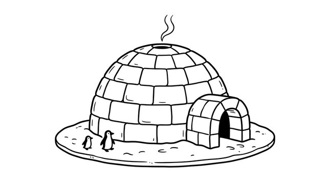 Igloo Dwelling with Penguins and Smoke snow arctic