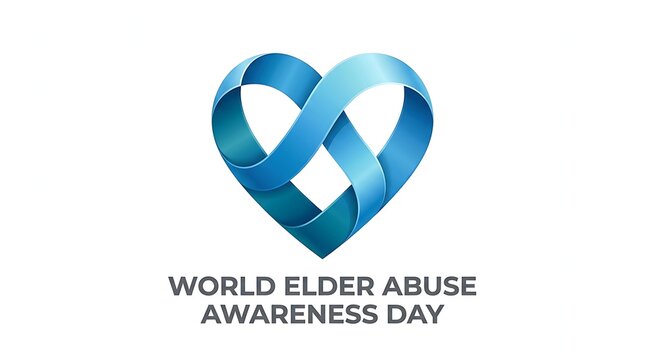 Modern blue ribbon heart logo design for world elder abuse awareness day campaign concept