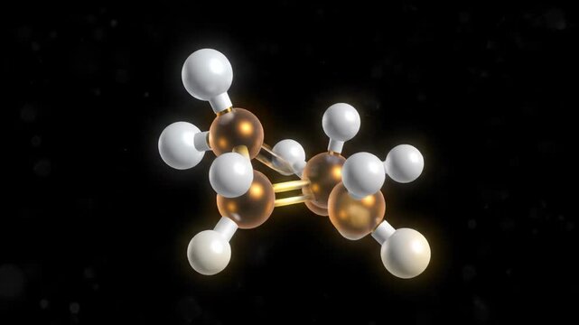 3D Molecular Model of Insulin Molecule Rotating with Glowing Bonds