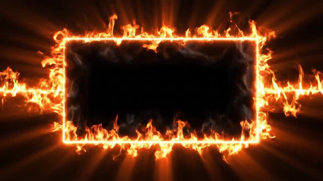 Fiery frame animated rectangle of flames on black background for design