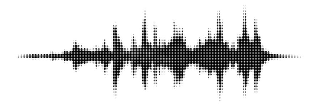 Vector retro grunge sound wave pattern. Audio equalizer halftone design with pulse effect