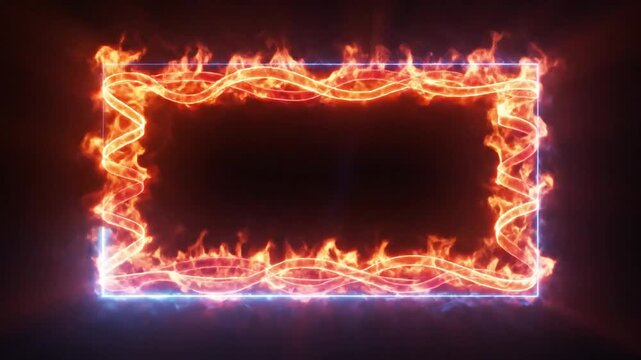Fiery frame animation with glowing edges on dark background
