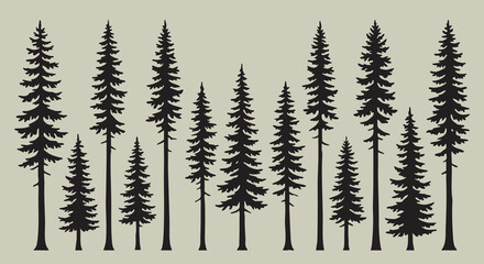 Obraz premium Pine Tree Silhouette Vector Set for Forest Landscape Design