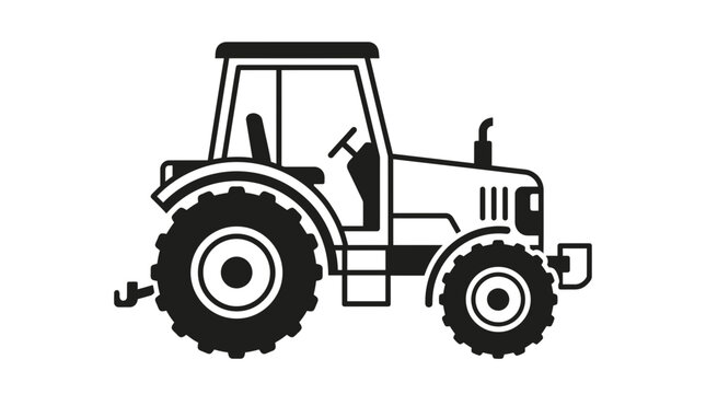 Classic farm tractor silhouette isolated on white background.